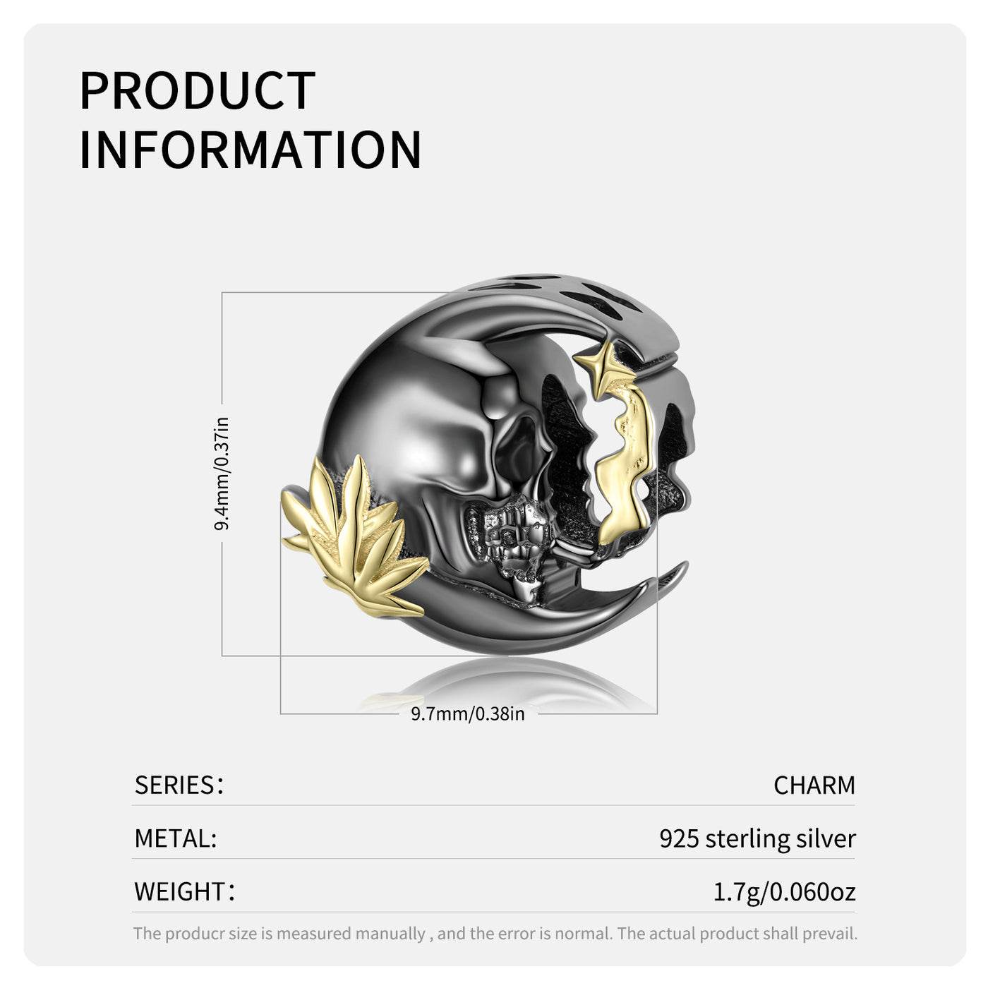 Smoking Skull Beads Dark Gothic 925 Silver DIY Beaded Bracelet Accessories